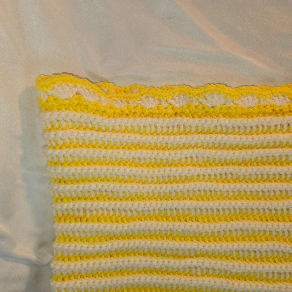 Handmade Crochet Baby Receiving Blanket Pair Yellow 36